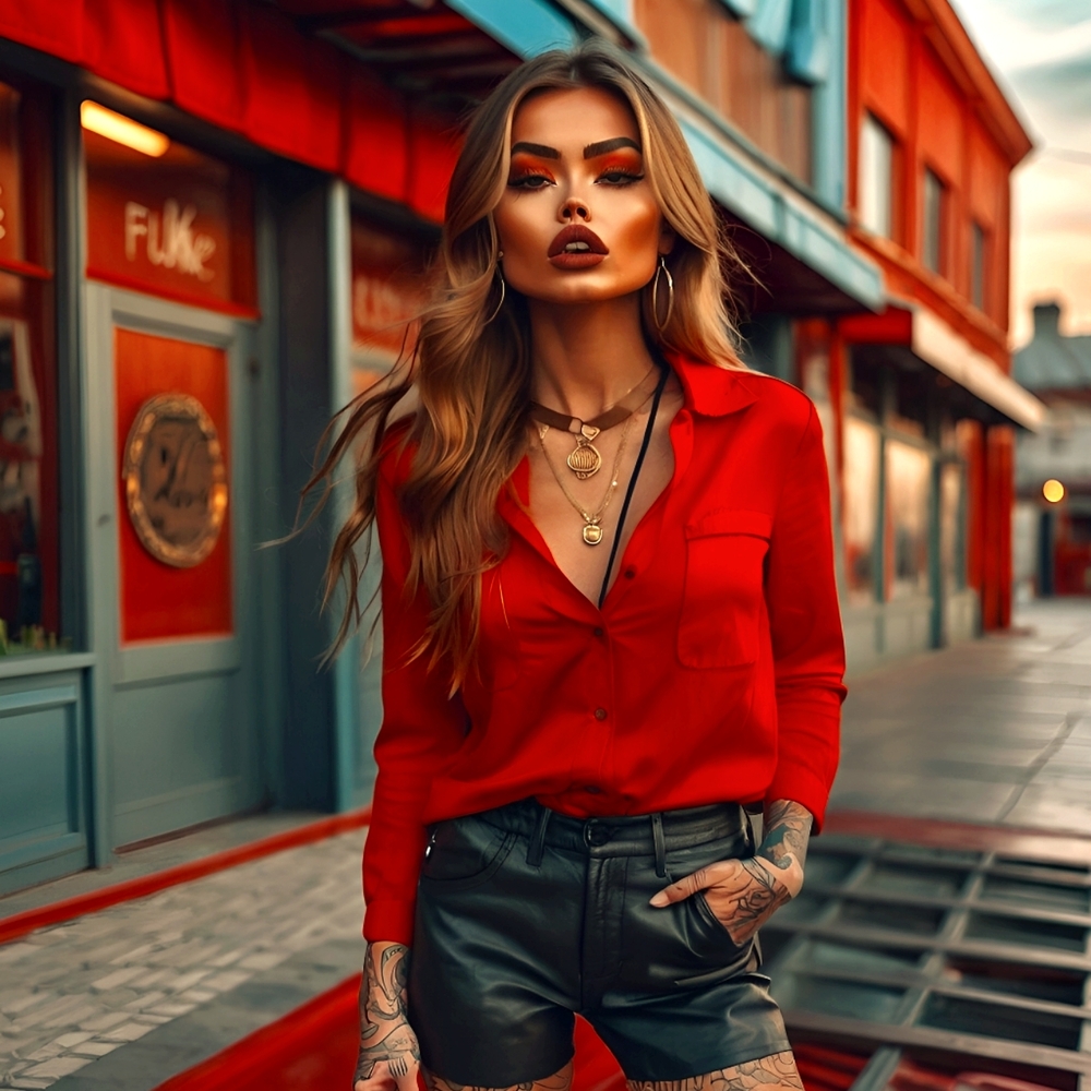 Red Collared Button Down Satin Shirt - image 1